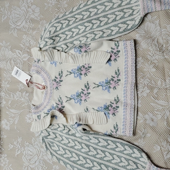 Loveshackfancy Warwick knit sweater floral ruffle hearts XS - Picture 8 of 17